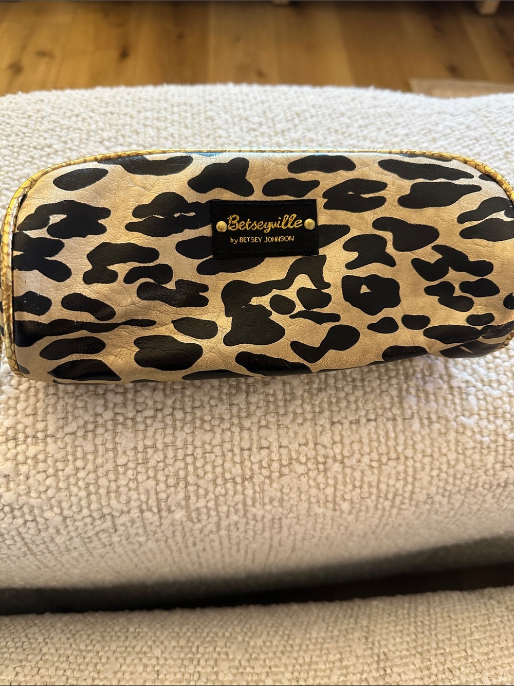 Betseyville by Betsey Johnson Leopard Print Cosmetic Case in Gold and Black